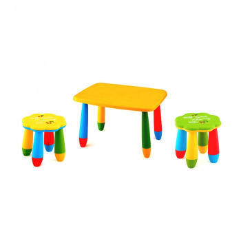 Set mobila copii masa MASHA dreptunghiulara 72 5x57cm culoare galbena cu 2 scaune FLOARE galben verde 