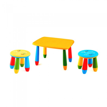 Set mobila copii masa MASHA dreptunghiulara 72 5x57cm culoare galbena cu 2 scaune GOGOASA galben albastru 