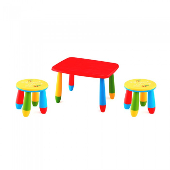 Set mobila copii masa MASHA dreptunghiulara 72 5x57cm culoare rosie cu 2 scaune GOGOASA galben 