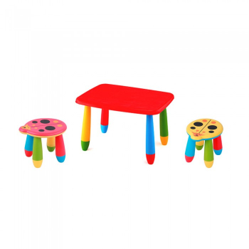 Set mobila copii masa MASHA dreptunghiulara 72 5x57cm culoare rosie cu 2 scaune Kalinca culoare galbena rosie 