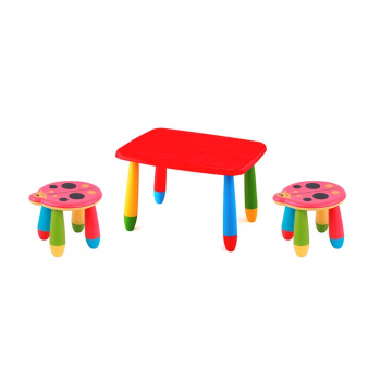 Set mobila copii masa MASHA dreptunghiulara 72 5x57cm culoare rosie cu 2 scaune Kalinca culoare rosie 