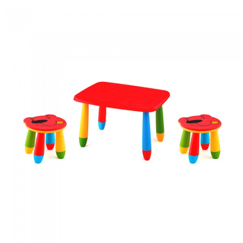 Set mobila copii masa MASHA dreptunghiulara 72 5x57cm culoare rosie cu 2 scaune URSULET rosu 
