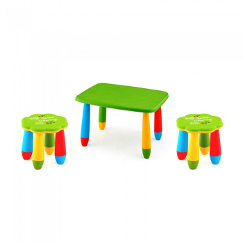 Set mobila copii masa MASHA dreptunghiulara 72 5x57cm culoare verde cu 2 scaune FLOARE verde 