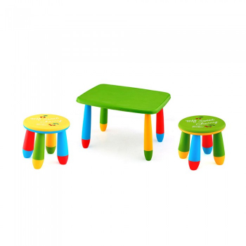 Set mobila copii masa MASHA dreptunghiulara 72 5x57cm culoare verde cu 2 scaune GOGOASA galben verde 