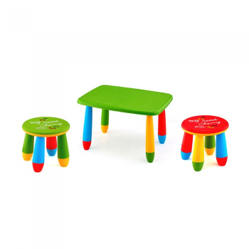 Set mobila copii masa MASHA dreptunghiulara 72 5x57cm culoare verde cu 2 scaune GOGOASA verde rosu 