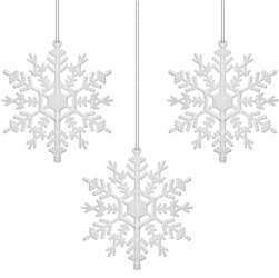Set decoratiuni pentru brad tip fulg de zapada 3 bucati 12 cm cu snur alb cu sclipici 