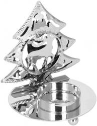 Decoratiune de Craciun tip suport lumanare model brad cu ren 10 x 9 x 7 cm metal argintiu 