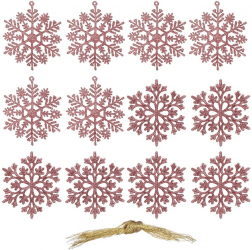 Set 12 decoratiuni pentru brad tip fulg de zapada 10 cm cu snur roz 