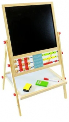 Tabla Magnetica cu 2 fete de scris buretel marker si crete multicolore incluse cu Abac si Ceas de 67 cm 