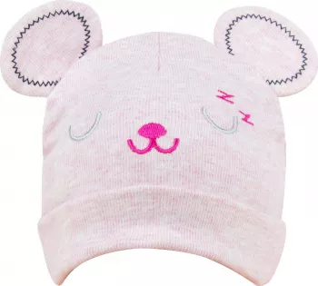 Caciulita bebe fata bumbac Sleepy Bear 0-3 luni Roz 