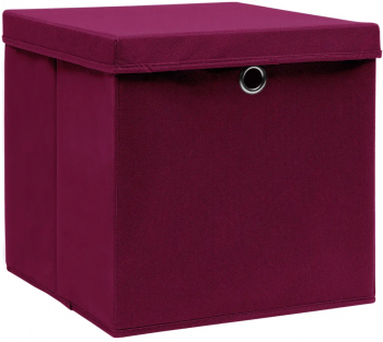 vidaXL Cutii depozitare cu capac 10 buc. rosu inchis 32x32x32cm textil 