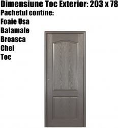 Usa Interior Gri Camera Baie Casa Stanga Dreapta 203 X 78 Plina Reversibila + Toc + Broasca + LIVRARE GRATUITA 