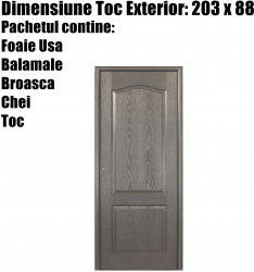 Usa Interior Gri Camera Baie Casa Stanga Dreapta 203 X 88 Plina Reversibila + Toc + Broasca + LIVRARE GRATUITA