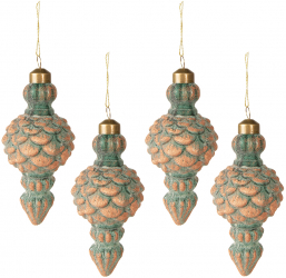 Set 4 globuri sticla cupru verde 6x14 cm 