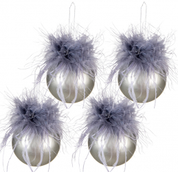 Set 4 globuri sticla gri pene 6x6 cm 