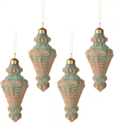 Set 4 globuri sticla verde cupru 6x14 cm 