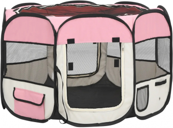 vidaXL Tarc joaca pliabil caini cu sac de transport roz 90x90x58 cm 