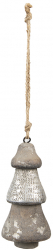 Set 5 ornamente brad Craciun lemn argintiu 6x13 cm 