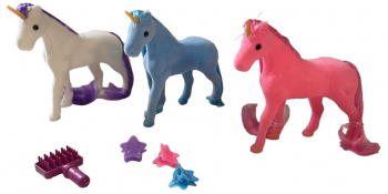 Set 3 unicorni 10 cm cu 4 accesorii frumusete 