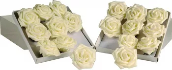 Set 12 trandafiri 6cm alb perlat/alb perlat cu gliter 