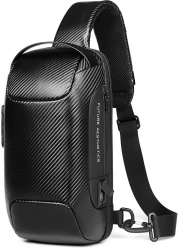 Geanta crossbody/de umar impermeabila cu cifru antifurt si port de incarcare USB Escalate 34x18x10 cm Neagra carbon 