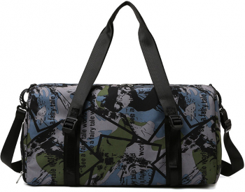 Geanta sport pentru yoga impermeabila cu compartiment pentru incaltaminte Escalate 50x22x24 cm Verde graffiti 
