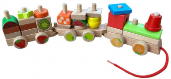 Trenulet din lemn de stivuit fructe 7Toys 