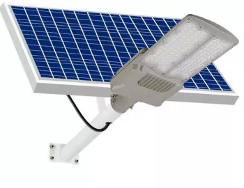 Lampa solara stradala pentru curte sau strada cu doua grile finisaj mat rezistent la apa montare prin fixare senzor lumina baterie d 
