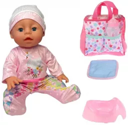 Papusa interactiva bebelus care bea apa si face pipi 6 accesorii biberon olita 35 cm 