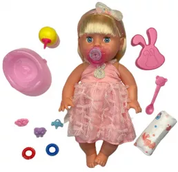 Papusa interactiva cu 8 functii 10 accesorii senzor atingere gangurit face pipi inaltime 35 cm 