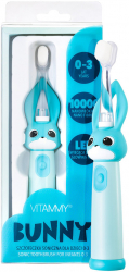 Periuta de dinti electrica Vitammy Bunny Light Blue pentru copii 0-3 ani cu lumina LED si efecte sonore 24.000 de miscari sonice/min