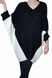 Pulover dama Lyly tip liliac lung tricotat acril negru cu crem universal 