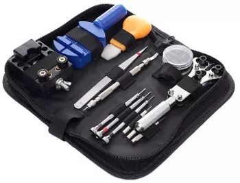 Trusa reparat ceasuri 13 piese set unelte si accesorii organizator cu fermoar 