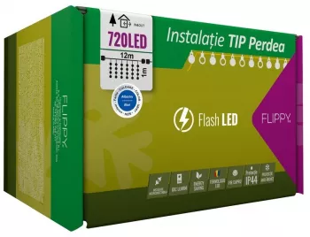 Instalatie Craciun Tip Perdea IP44 12 m x 1 m 720 LED-uri Albastru cu flash Transformator Interconectabila Prelungitor 5 m inclus 