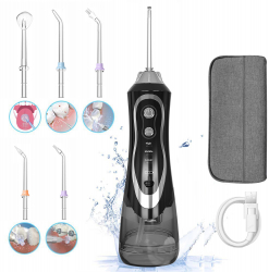 rigator Oral Profesional pentru Dus Bucal fara fir portabil Protectie supraincalzire Rezervor 300 ml Culoare Negru cu gentuta depozita 
