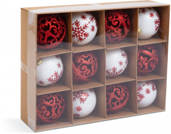 Set 12 Globuri Decorative pentru Bradul de Craciun cu Diametrul de 6 cm Culoare Rosu si Alb
