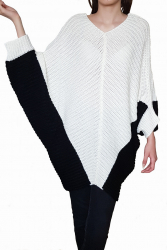 Pulover dama Lyly tip liliac lung tricotat acril crem cu negru universal 