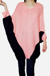 Pulover dama Lyly tip liliac lung tricotat acril roz somon cu negru universal 