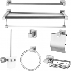 Set accesorii baie TRENDY and rsquo S cu sapte piese inox satinat 