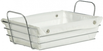Cos metalic dreptunghiular Pufo Luxury de bucatarie pentru servire paine cu husa detasabila textila 26 x 19 cm argintiu 