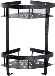 Etajera baie TRENDY and rsquo S dubla montare pe colt negru mat 35cm X 30cm 
