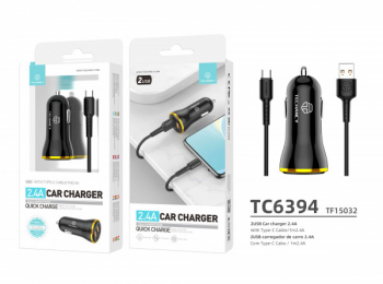 Incarcator auto Techancy Quick Charge 2.4A cablu tip C dual USB pentru IOS si Android 