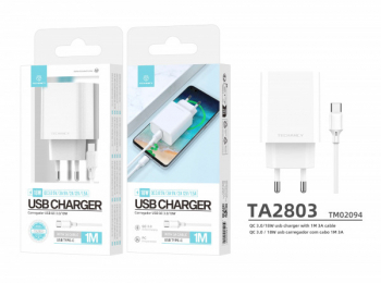 Incarcator Fast Charge Techancy 3A cablu tip C interfata USB protectie impotriva supraincalzirii 