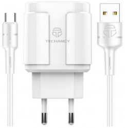 Kit incarcator Fast Charge Techancy 2.4 A 2 porturi USB unul Apple unul Android cablu de incarcare rapid tip C 