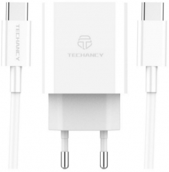 Kit Incarcator super Fast Charge Techancy 3.4 A type C to C adaptor priza si cablu tip C compatibil si cu Iphone