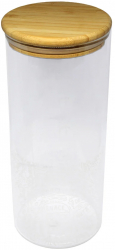 Recipient din sticla borosilicata Pufo Taste pentru zahar cafea ceai sau condimente cu capac ermetic din bambus 1.4L 