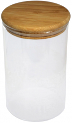 Recipient din sticla borosilicata Pufo Taste pentru zahar cafea ceai sau condimente cu capac ermetic din bambus 1L