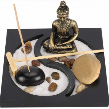 Set decorativ Feng Shui cu suport pentru lumanari si betisoare parfumate cu statueta Buddha 