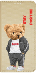 Husa Magnet Book Compatibila Cu Motorola Moto E22 / E22i Stay Positive - Teddy Bear Inchidere Magnetica Gold FLG 926 