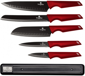 Set cutite cu suport magnetic 6 piese 5 cutite Berlinger Haus Burgundy BH 2694 